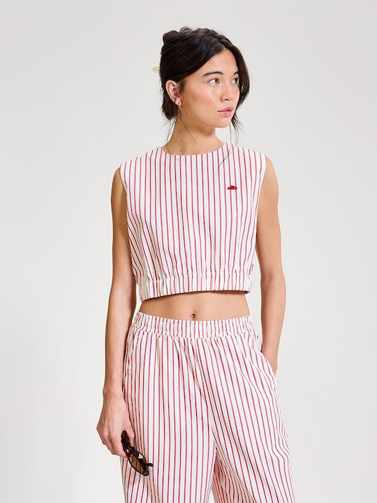 EllesseResort Stripe Sarzana Γυναικεία Μπλούζα Βαμβακερή Αμάνικη Ριγέ Λευκή SGD23350-800-Striped White/Ριγέ Λευκή