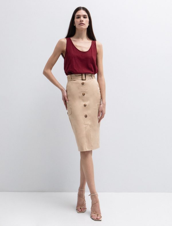 Toi&Moi Pencil φούστα με ζώνη 10-4002-126-Beige/Μπέζ