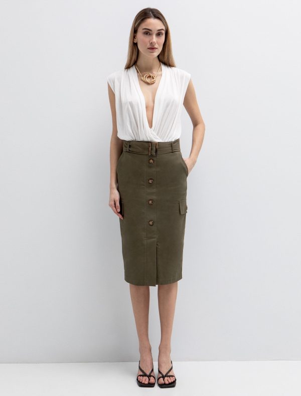 Toi&Moi Pencil φούστα με ζώνη 10-4002-126-Khaki/Χακί