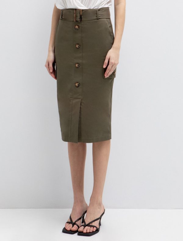 Toi&Moi Pencil φούστα με ζώνη 10-4002-126-Khaki/Χακί